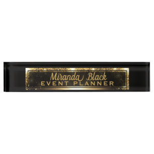 Modern Chic Black and Gold Faux Metallic Luxury Desk Name Plate