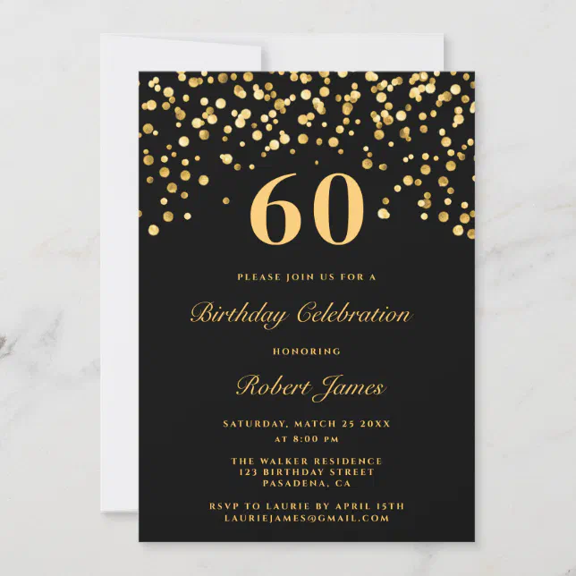 Modern Chic Black And Gold Sixty 60th Birthday Invitation | Zazzle