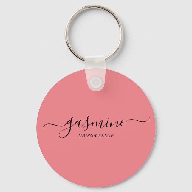 Modern Chic Black and Pink Casual Script Keychain (Front)