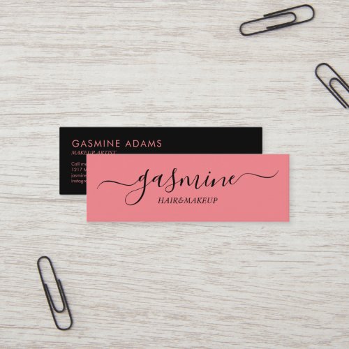 Modern Chic Black and Pink Casual Script Mini Business Card
