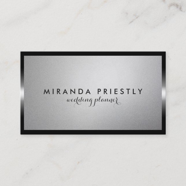 Modern Chic Black and Silver Foil wedding planner Business Card (Front)