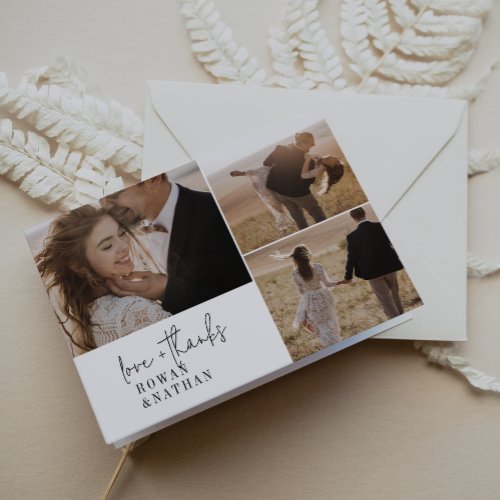 Modern Chic Black and White 3 Photo Folded Wedding Thank You Card