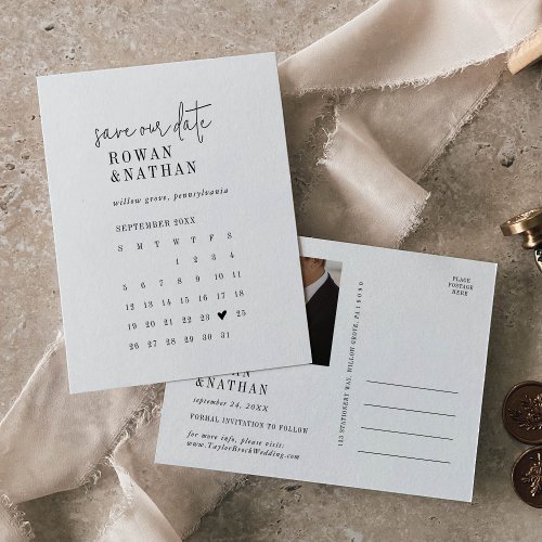 Modern Chic Black and White Calendar Save the Date Invitation Postcard