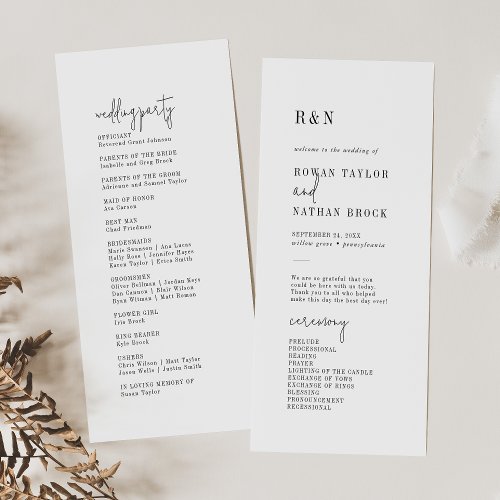 Modern Chic Black and White Flat Wedding Program