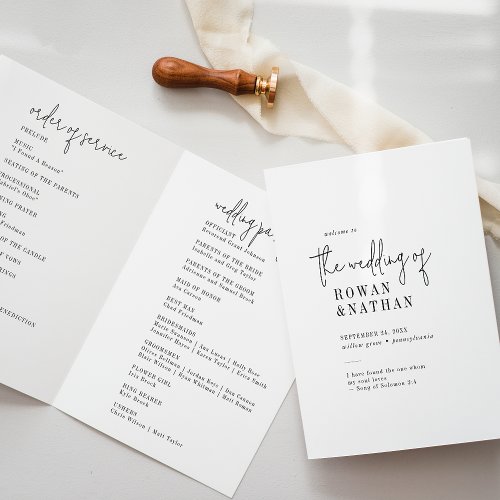 Modern Chic Black and White Folded Wedding Program