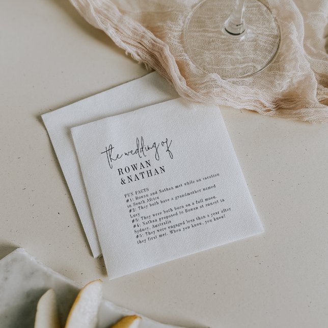 Modern Chic Black and White Fun Facts Wedding Napkins (Creator Uploaded)