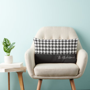 Modern Chic Black and White Houndstooth Lumbar Pillow
