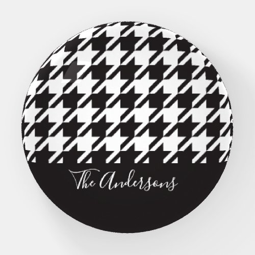 Modern Chic Black and White Houndstooth Paperweight