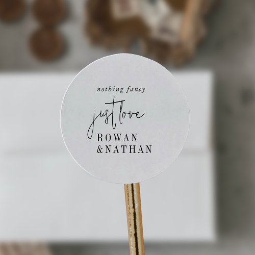 Modern Chic Black and White Just Love Wedding Classic Round Sticker