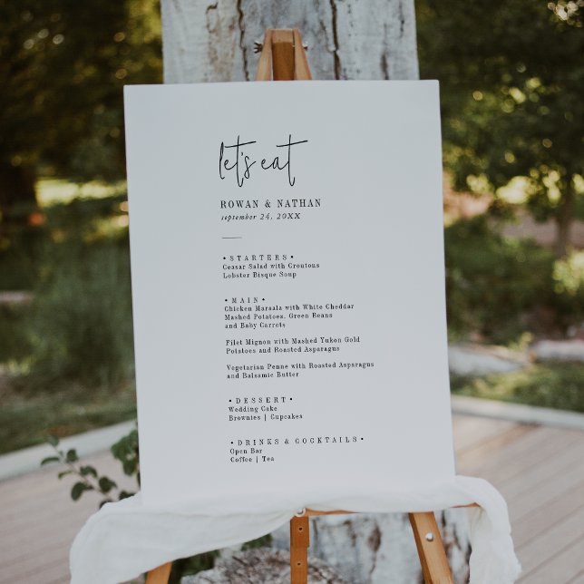 Modern Chic Black and White Let's Eat Wedding Menu Foam Board (Creator Uploaded)