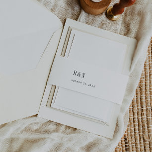 Modern Chic Black and White Monogram Wedding Invitation Belly Band