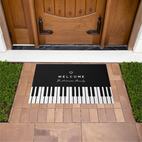 Modern Chic Black and White Piano Keyboard Welcome Doormat