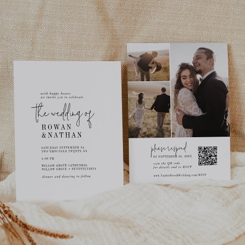 Modern Chic Black and White QR Code Photo Wedding Invitation