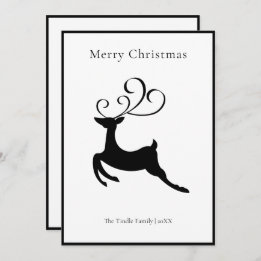 Modern Chic Black and White Reindeer Holiday Card