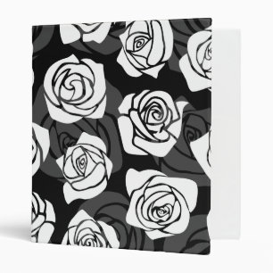 Modern Chic Black and White Rose Flower Pattern Binder