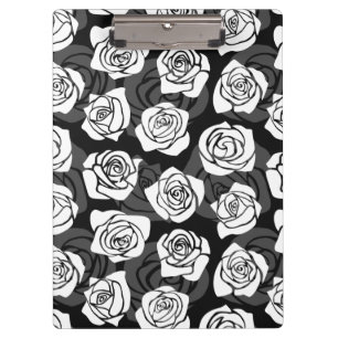 Modern Chic Black and White Rose Flower Pattern Clipboard