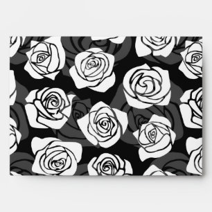 Modern Chic Black and White Rose Flower Pattern Envelope