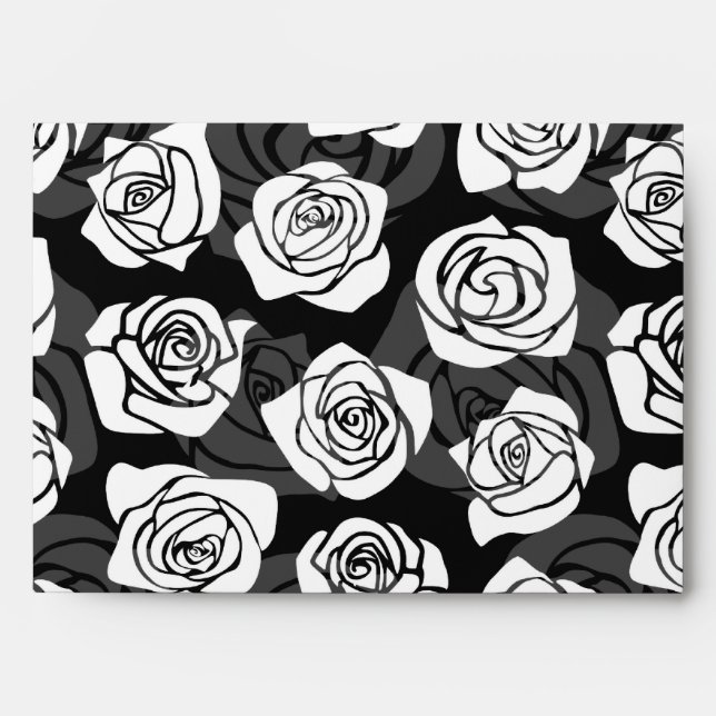 Modern Chic Black and White Rose Flower Pattern Envelope (Front)