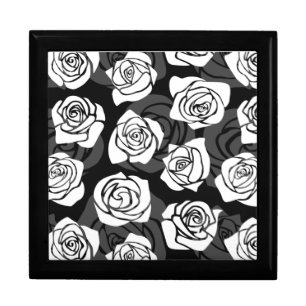 Modern Chic Black and White Rose Flower Pattern Gift Box
