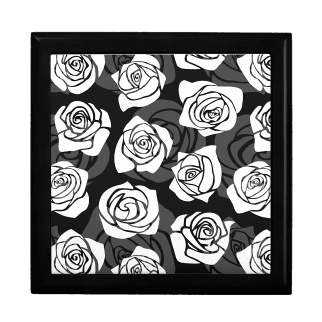Modern Chic Black and White Rose Flower Pattern Gift Box (Front)