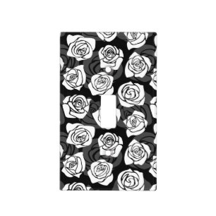 Modern Chic Black and White Rose Flower Pattern Light Switch Cover