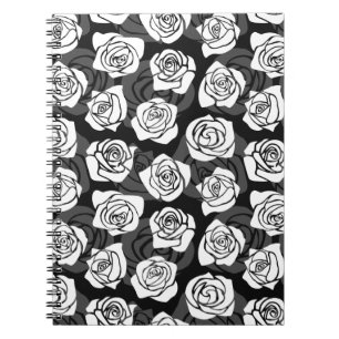 Modern Chic Black and White Rose Flower Pattern Notebook