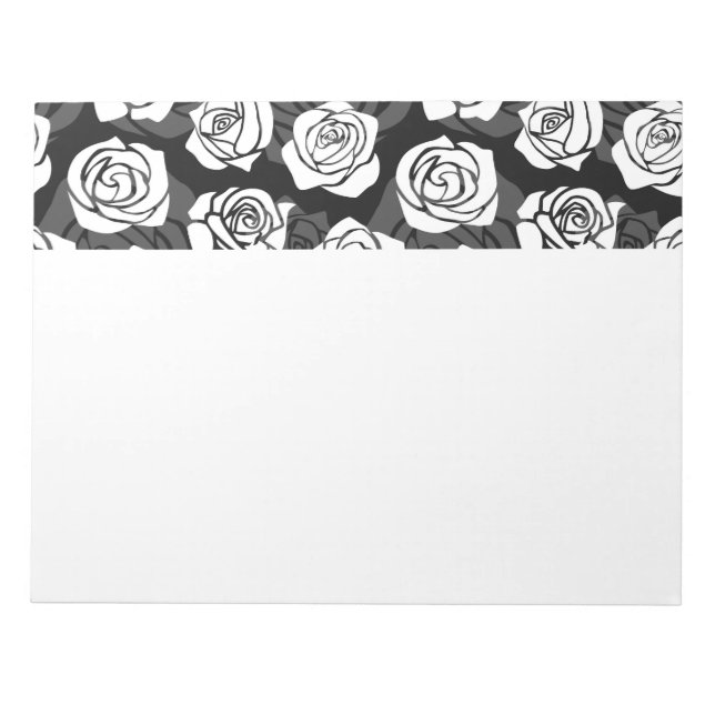 Modern Chic Black and White Rose Flower Pattern Notepad (Front)