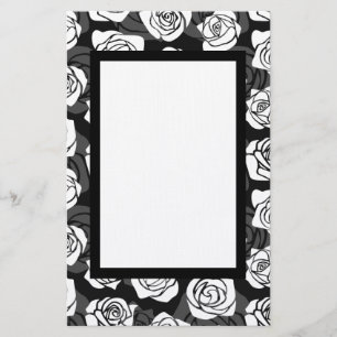 Modern Chic Black and White Rose Flower Pattern Stationery