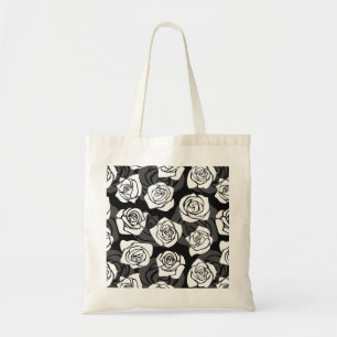 Modern Chic Black and White Rose Flower Pattern Tote Bag