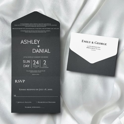 Modern Chic Black And White Script Rustic Wedding All In One Invitation