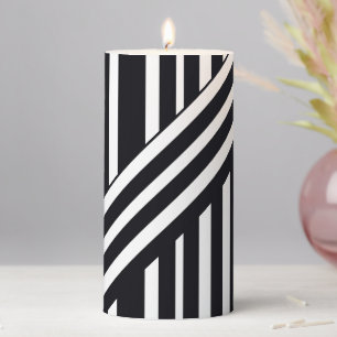 Modern Chic Black And White Striped Artsy Art Form Pillar Candle