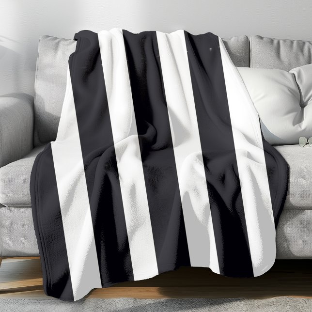 Modern Chic Black And White Striped Classic Cool Fleece Blanket (Large Black and White stripes fleece blanket.)