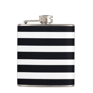Modern Chic Black And White Striped Flask