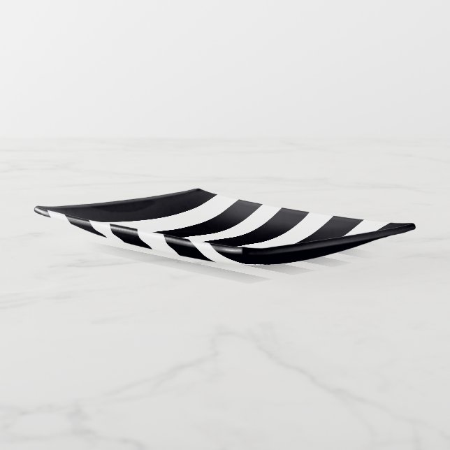 Modern Chic Black And White Striped Food Safe Med Trinket Tray (Angled)