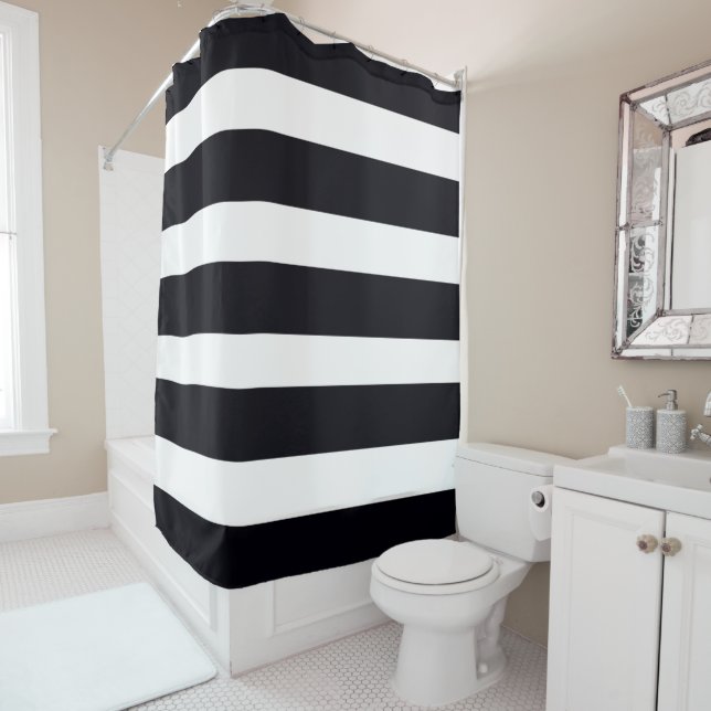 Modern Chic Black And White Striped  Shower Curtain (In Situ)