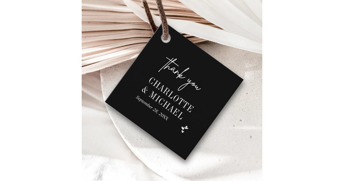 Modern Chic Black and White Thank You Wedding Favor Tags | Zazzle