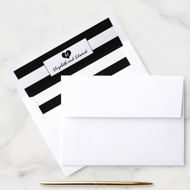 Modern Chic Black and White Wedding Envelope Liner (Desk)