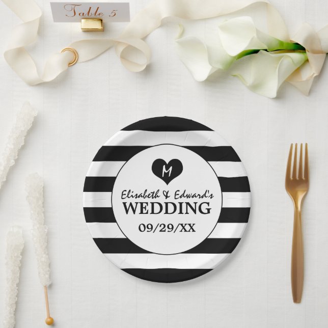 Modern Chic Black and White Wedding Paper Plates (Wedding)