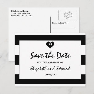 Modern Chic Black and White Wedding Save The Date Announcement Postcard