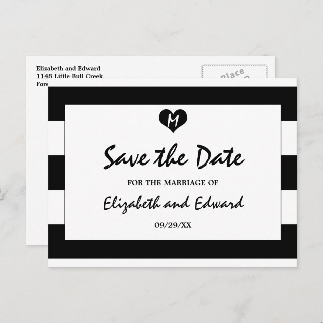 Modern Chic Black and White Wedding Save The Date Announcement Postcard (Front/Back)