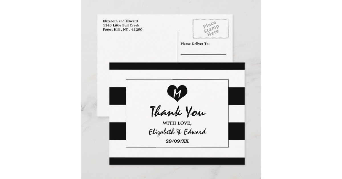 Modern Chic Black and White Wedding Thank You Postcard | Zazzle