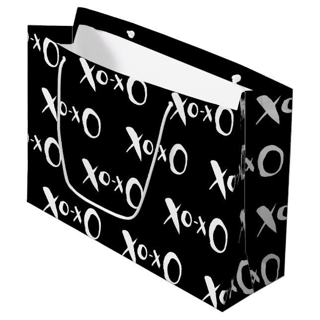 Modern chic black and white XOXO large gift bag (Front Angled)