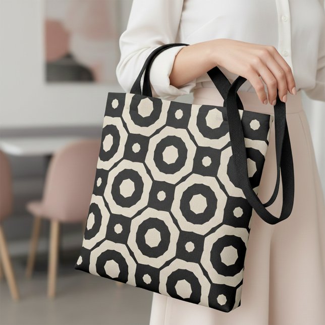 Modern Chic Black & Beige Geometric Pattern Mosaic Tote Bag (Creator Uploaded)
