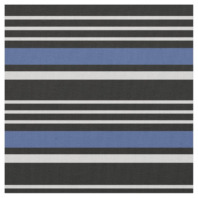 Modern chic black, blue and grey stripes fabric (Close Up)