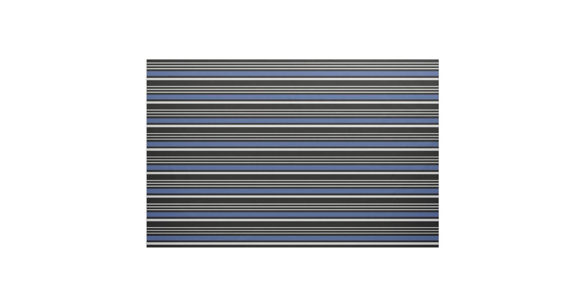 Modern chic black, blue and grey stripes fabric | Zazzle