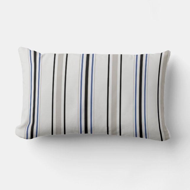 Modern chic black, blue and white stripes pillow (Front)