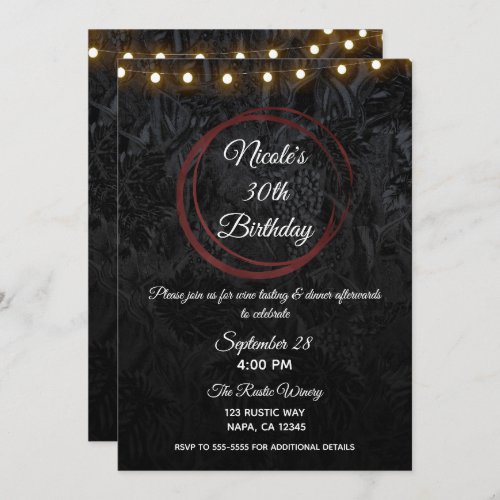 Modern Chic Black  Burgundy Red Wine Rings Party Invitation