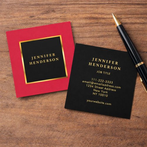 Modern chic black cardinal red gold professional square business card