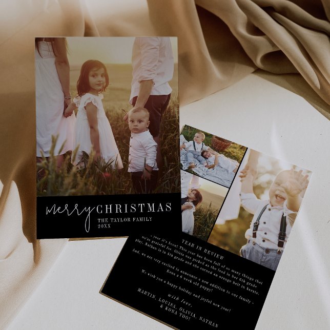 Modern Chic | Black Christmas Photo Year in Review Holiday Card (Creator Uploaded)
