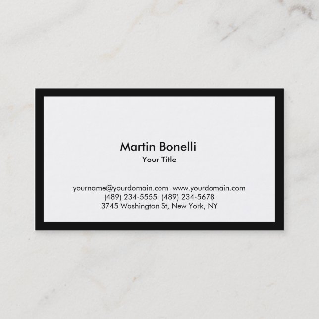 Modern Chic Black Frame White Professional Business Card (Front)